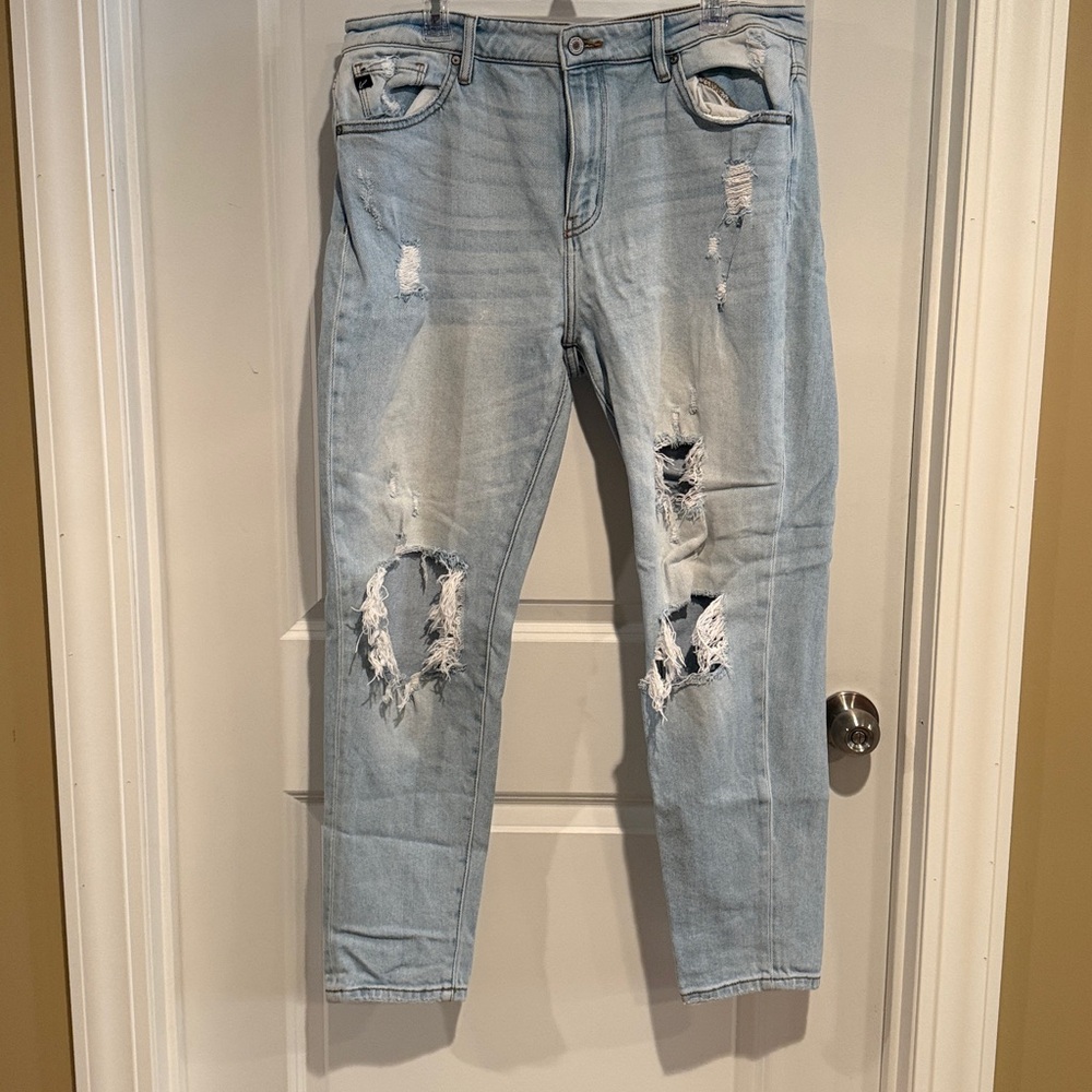KanCan High Rise Distressed Light Blue Jeans